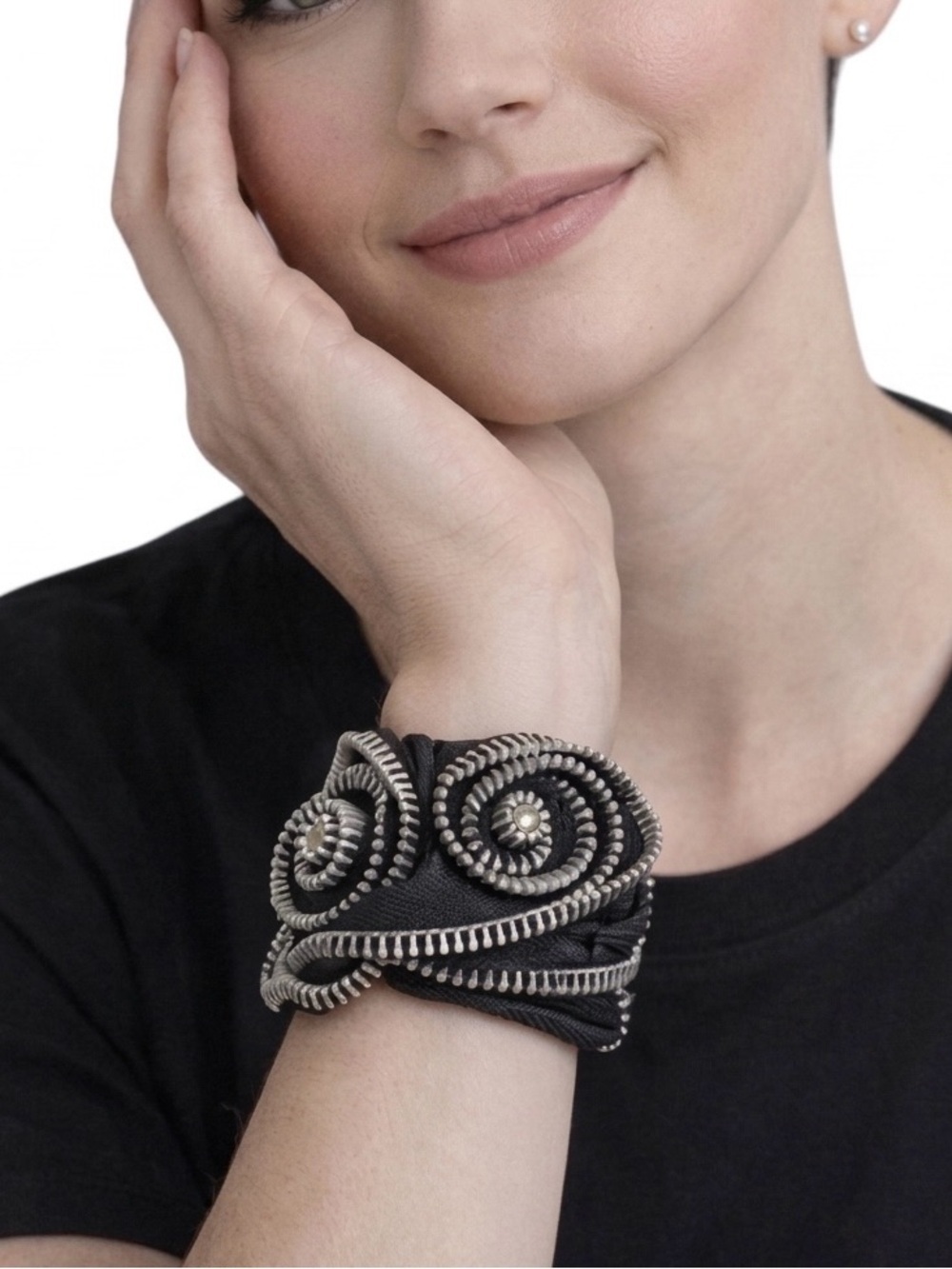 Black and Silver Zipper Cuff Spiral Bracelet